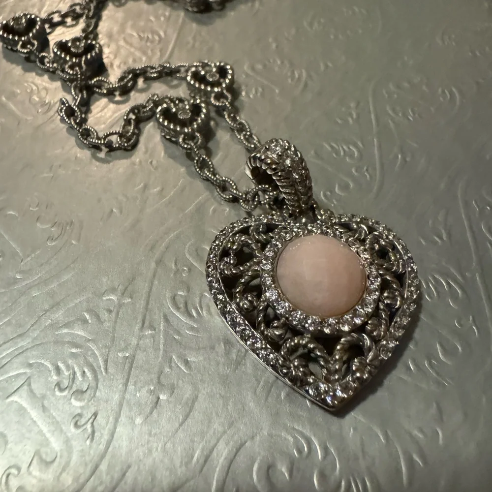 Vintage Judith Ripka 925 sterling silver and CZ heart charm necklace - Picture 10 of 12